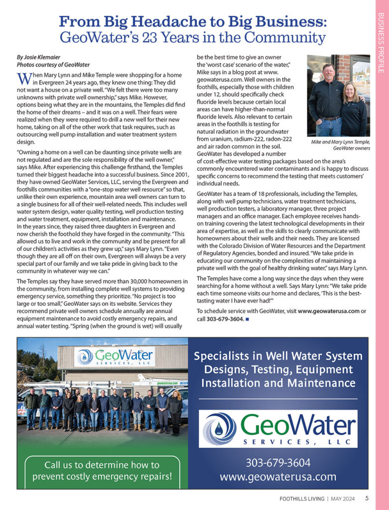 Foothills Living - May 2024 - GeoWater Services Business Feature